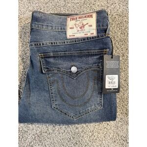 NWT True Religion Jeans Men's Billy Relaxed Bootcut SN Flap Blue Denim 33 x 33.5